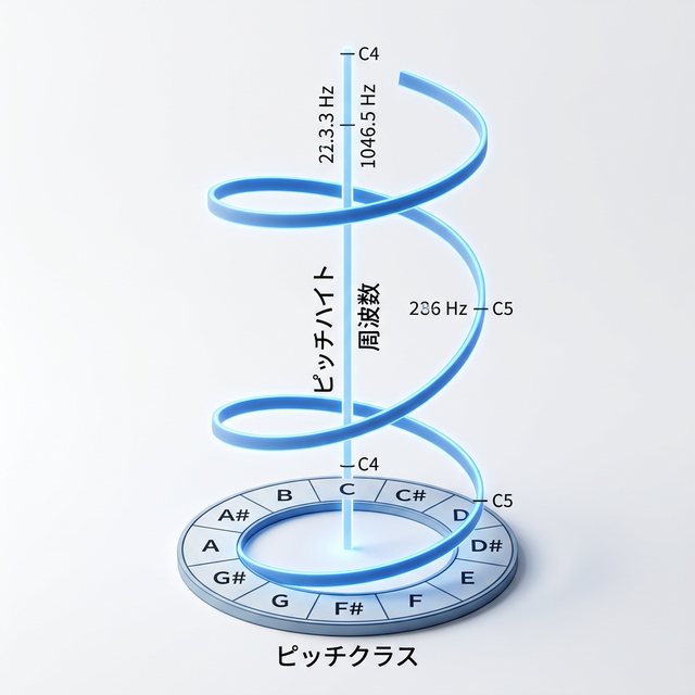 Spiral structure of music: pitch height and pitch class